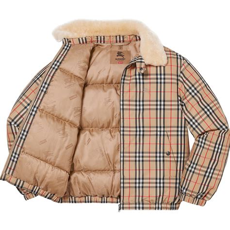 supreme x burberry shearling collar down puffer jacket in beige|Supreme x Burberry: Apparel & More .